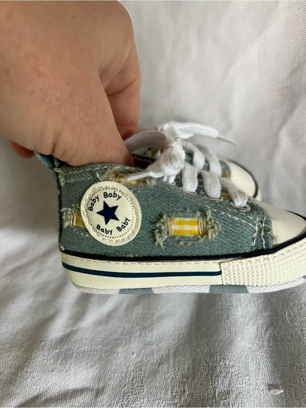 Converse Baby High-Top Sneakers in Denim Blue with Yellow Accents